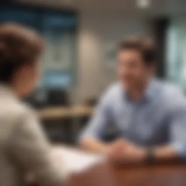Customer Consultation at Credit Union A satisfied customer discussing options with a credit union representative