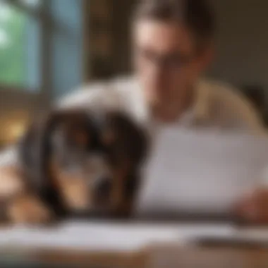 An entrepreneur reviewing financial documents related to dog breeding