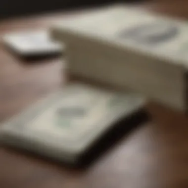 Prepaid card with cash on a table