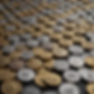 Gold and silver coins arranged in an elegant display