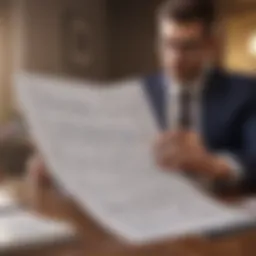 Illustration of a business professional reviewing loan documents.