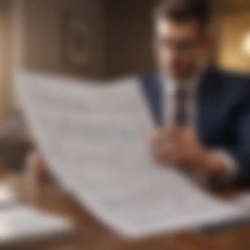 Illustration of a business professional reviewing loan documents.
